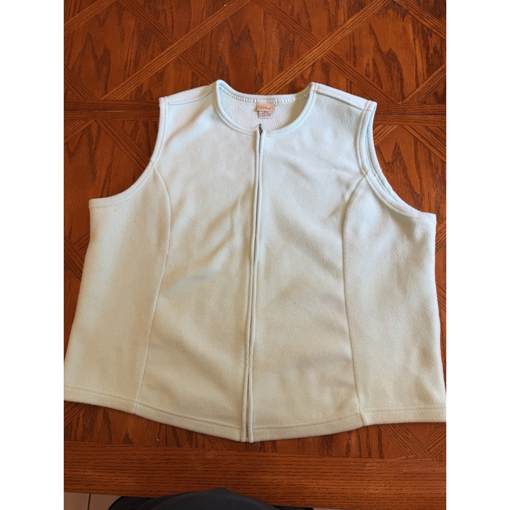 LL Bean Vest Womens 2XL Light Green Fleece Full Zip Hiking Sweater